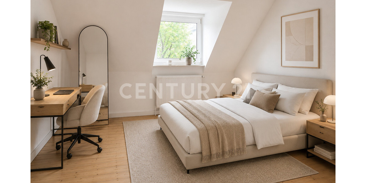 Schlafzimmer mit Büroecke - Virtuelles Staging